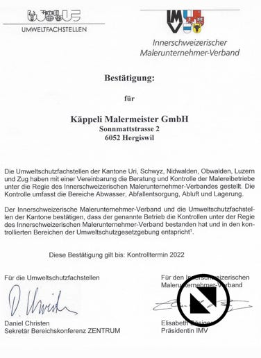 Marcel Käppeli - Malermeister. - Umweltschutz Zertifikat.